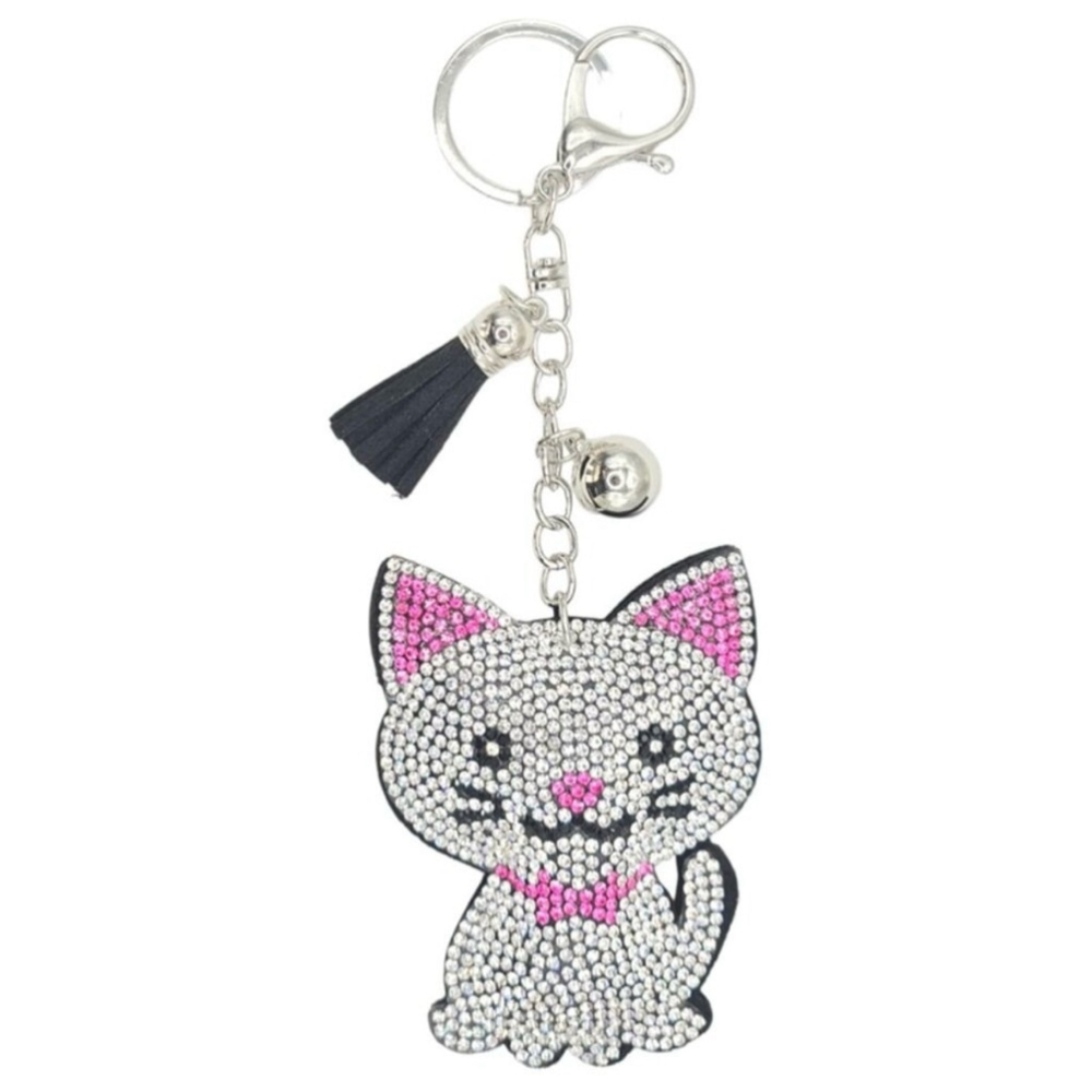NWT Rhinestone Cat Keychain Bag Charm Vegan Suede